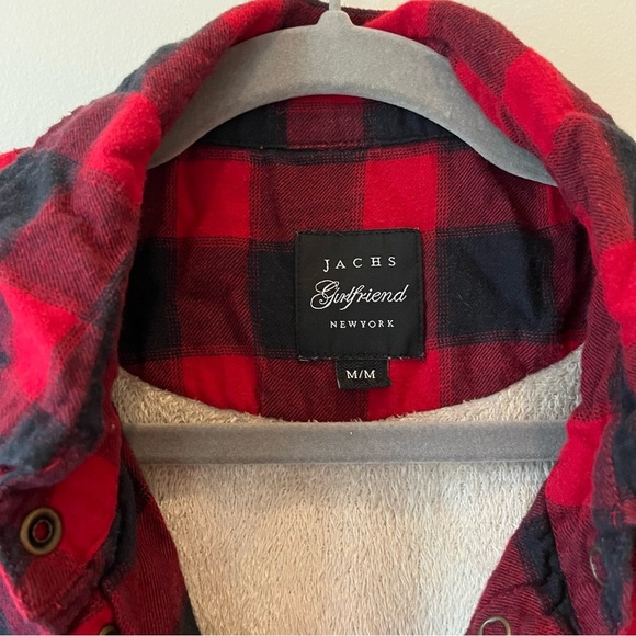 JACHS Girlfriend Buffalo Plaid Sherpa Flannel Jacket M Medium Cozy Cotton Lined - Picture 2 of 10